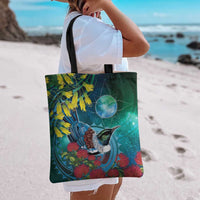 New Zealand Tui Bird Tote Bag Maori Koru With Pohutukawa Galaxy Style - Polynesian Pride