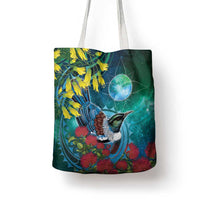 New Zealand Tui Bird Tote Bag Maori Koru With Pohutukawa Galaxy Style - Polynesian Pride