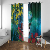 New Zealand Tui Bird Window Curtain Maori Koru With Pohutukawa Galaxy Style - Polynesian Pride