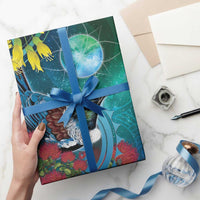 New Zealand Tui Bird Wrapping Paper Maori Koru With Pohutukawa Galaxy Style
