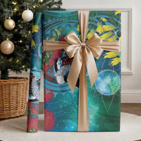 New Zealand Tui Bird Wrapping Paper Maori Koru With Pohutukawa Galaxy Style