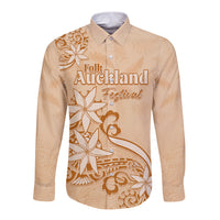 Personalised New Zealand Auckland Folk Festival Long Sleeve Button Shirt Vintage Style LT05 Unisex Brown - Polynesian Pride