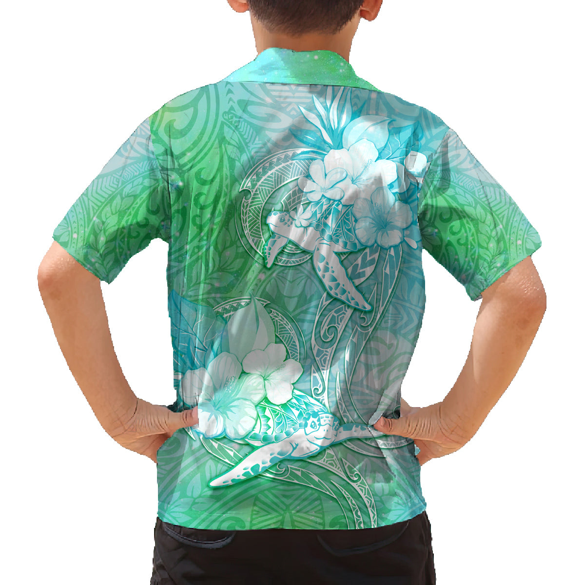 Couple Sea Turtle One Love One Heart Family Matching Off Shoulder Long Sleeve Dress and Hawaiian Shirt LT05 - Polynesian Pride