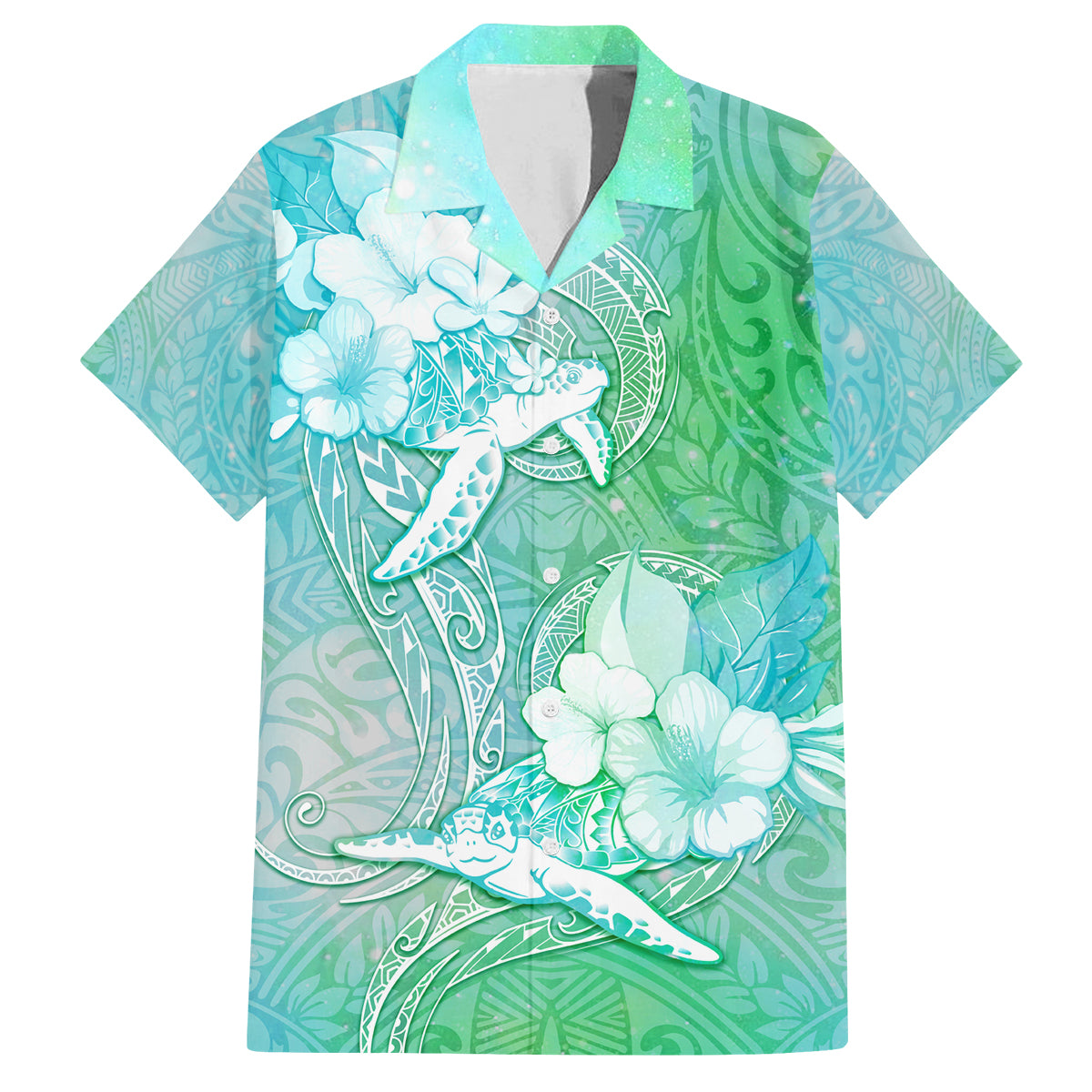 Couple Sea Turtle One Love One Heart Family Matching Off Shoulder Short Dress and Hawaiian Shirt LT05 Dad's Shirt - Short Sleeve Aqua - Polynesian Pride
