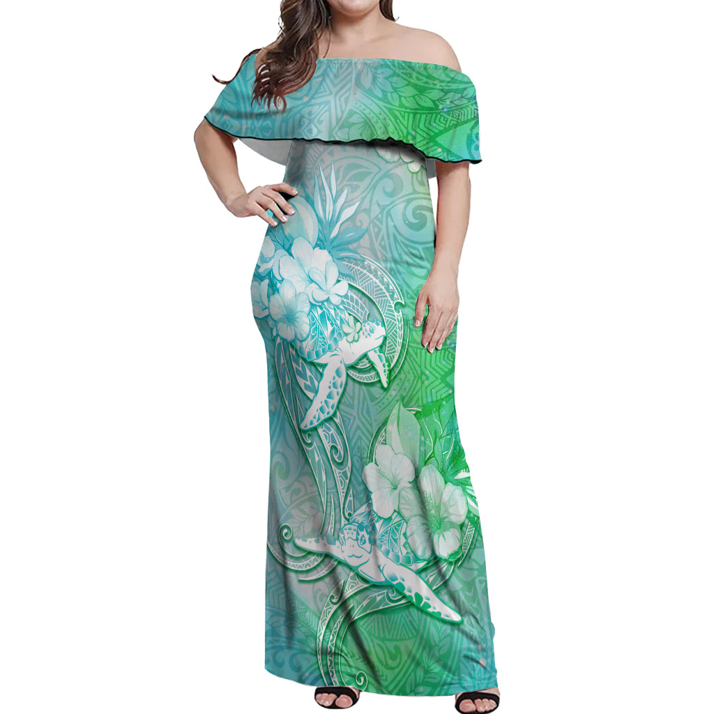 Couple Sea Turtle One Love One Heart Off Shoulder Maxi Dress LT05 Women Aqua - Polynesian Pride