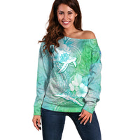 Couple Sea Turtle One Love One Heart Off Shoulder Sweater LT05 Women Aqua - Polynesian Pride