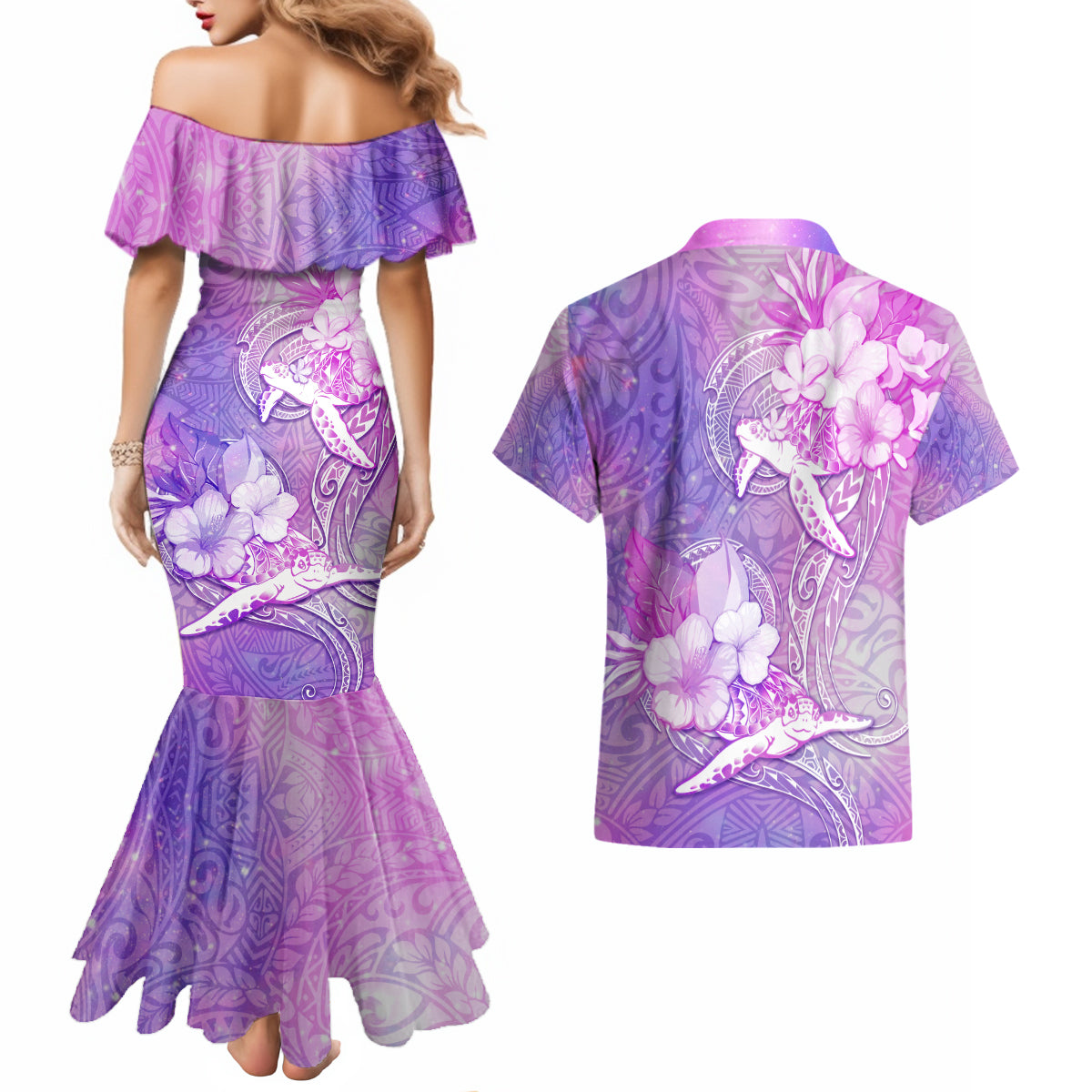 Couple Sea Turtle Love Give Us A Fairytale Couples Matching Mermaid Dress and Hawaiian Shirt LT05 - Polynesian Pride