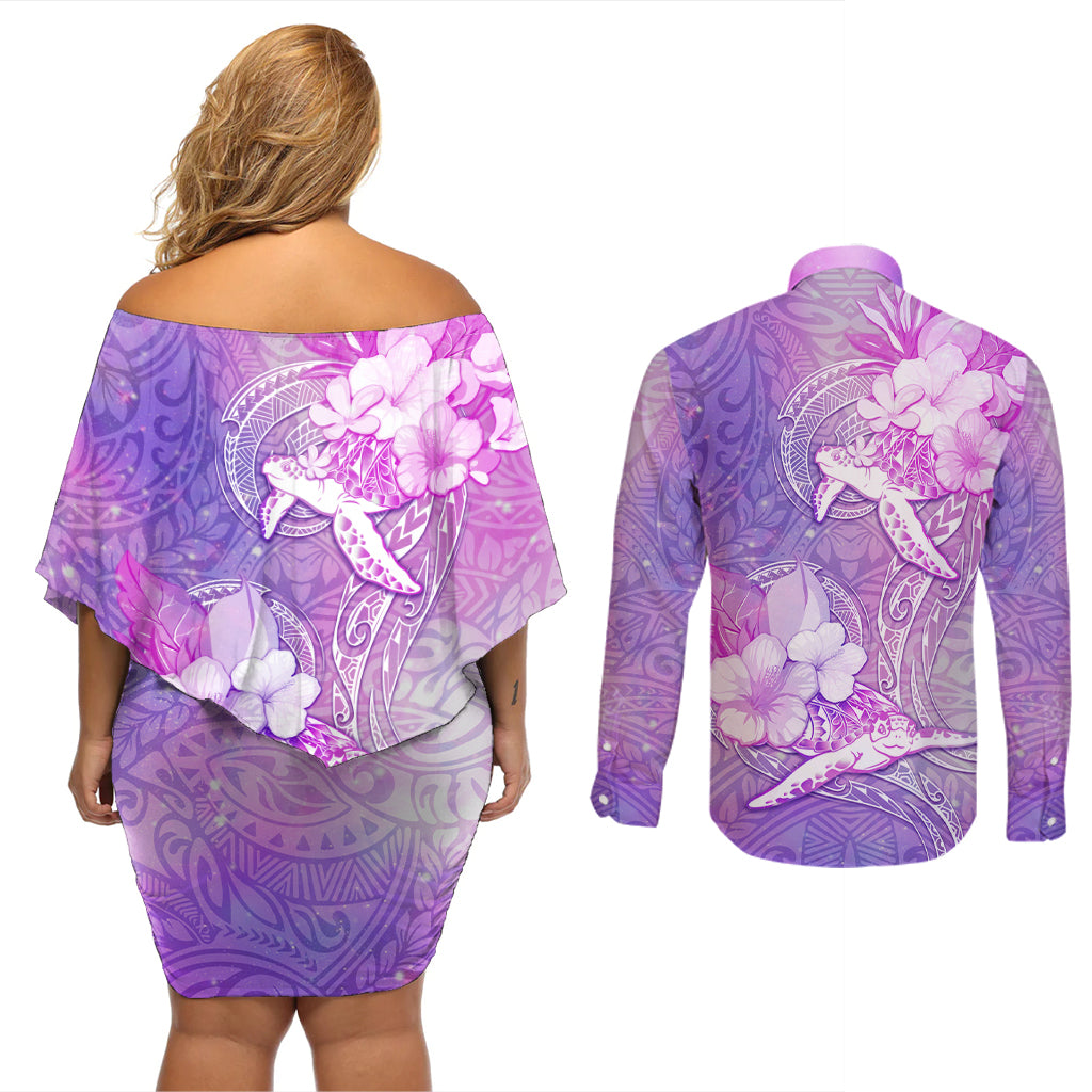 Couple Sea Turtle Love Give Us A Fairytale Couples Matching Off Shoulder Short Dress and Long Sleeve Button Shirt LT05 - Polynesian Pride