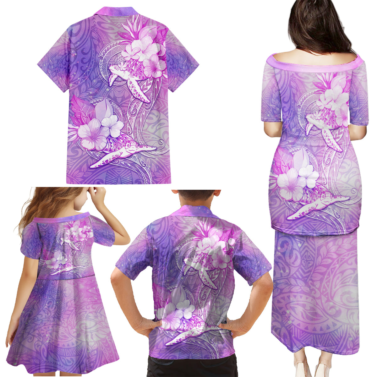 Couple Sea Turtle Love Give Us A Fairytale Family Matching Puletasi Dress and Hawaiian Shirt LT05 - Polynesian Pride