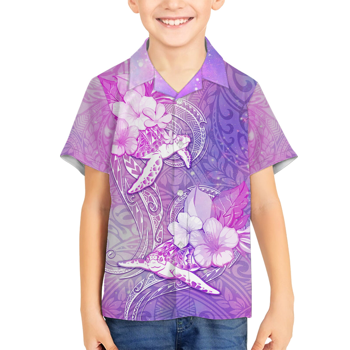 Couple Sea Turtle Love Give Us A Fairytale Family Matching Tank Maxi Dress and Hawaiian Shirt LT05 Son's Shirt Pink - Polynesian Pride