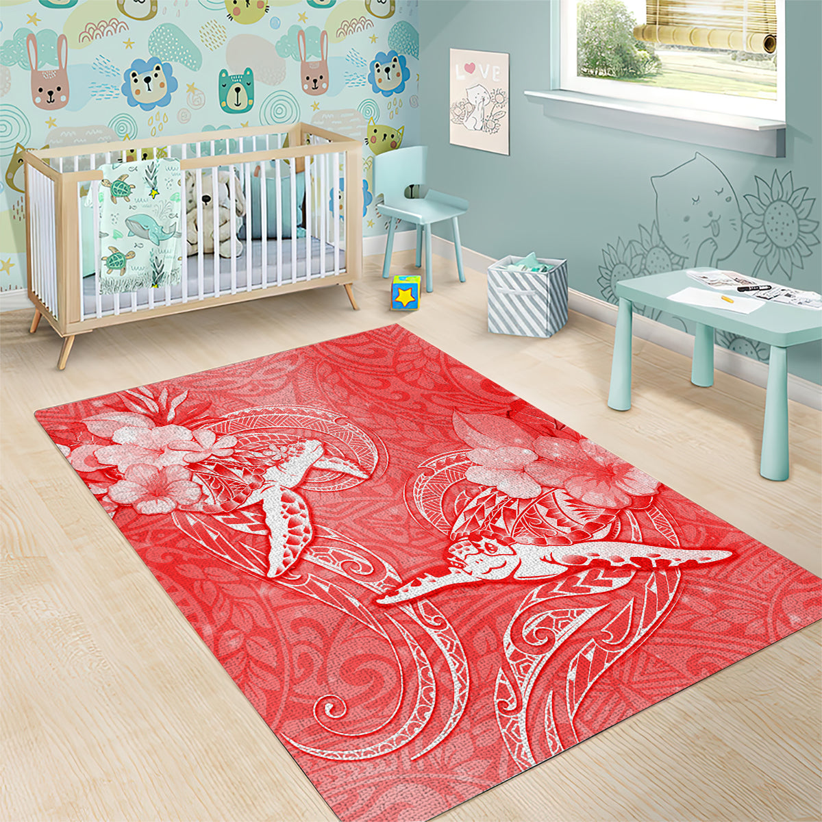 Polynesia Sea Turtle Couple Area Rug Happy Valentine Day Red LT05 - Polynesian Pride