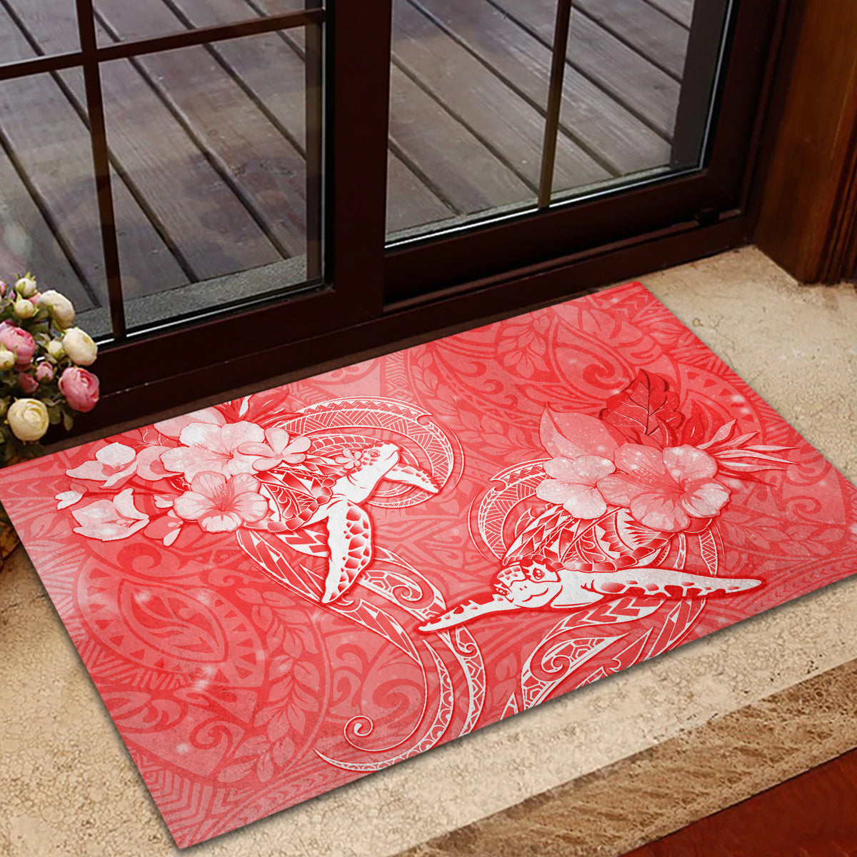 Polynesia Sea Turtle Couple Rubber Doormat Happy Valentine Day Red LT05 - Polynesian Pride