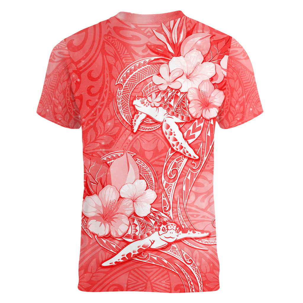 Polynesia Sea Turtle Couple Women V Neck T Shirt Happy Valentine Day Red LT05 - Polynesian Pride