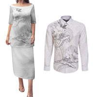 Polynesia Sea Turtle Couple Couples Matching Puletasi Dress and Long Sleeve Button Shirt Happy Valentine Day White LT05 White - Polynesian Pride