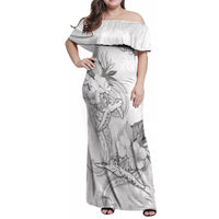 Polynesia Sea Turtle Couple Family Matching Off Shoulder Maxi Dress and Hawaiian Shirt Happy Valentine Day White LT05 Mom's Dress White - Polynesian Pride