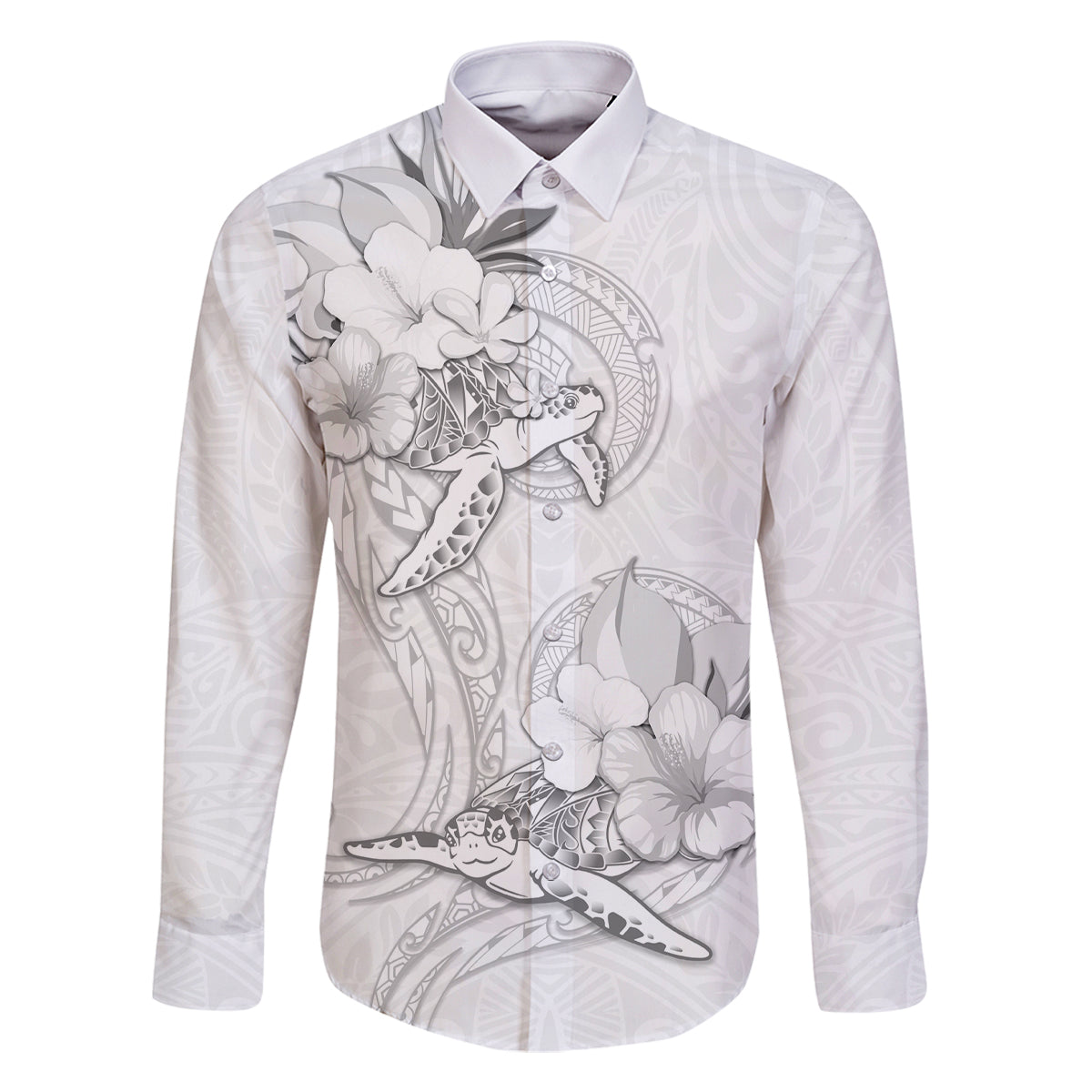 Polynesia Sea Turtle Couple Family Matching Tank Maxi Dress and Hawaiian Shirt Happy Valentine Day White LT05 Dad's Shirt - Long Sleeve White - Polynesian Pride