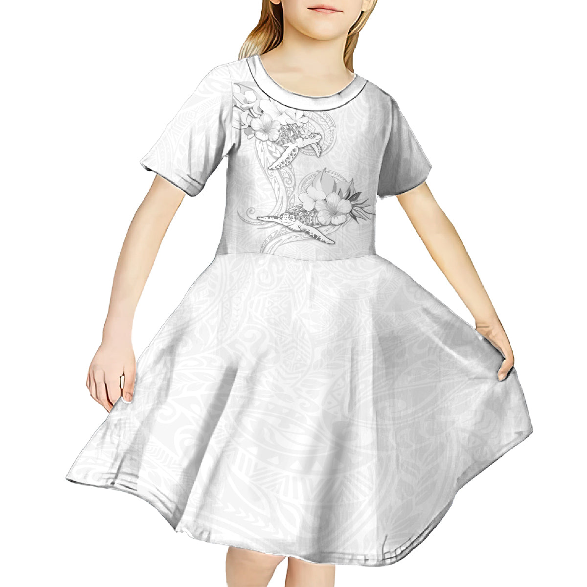 Polynesia Sea Turtle Couple Kid Short Sleeve Dress Happy Valentine Day White LT05 - Polynesian Pride