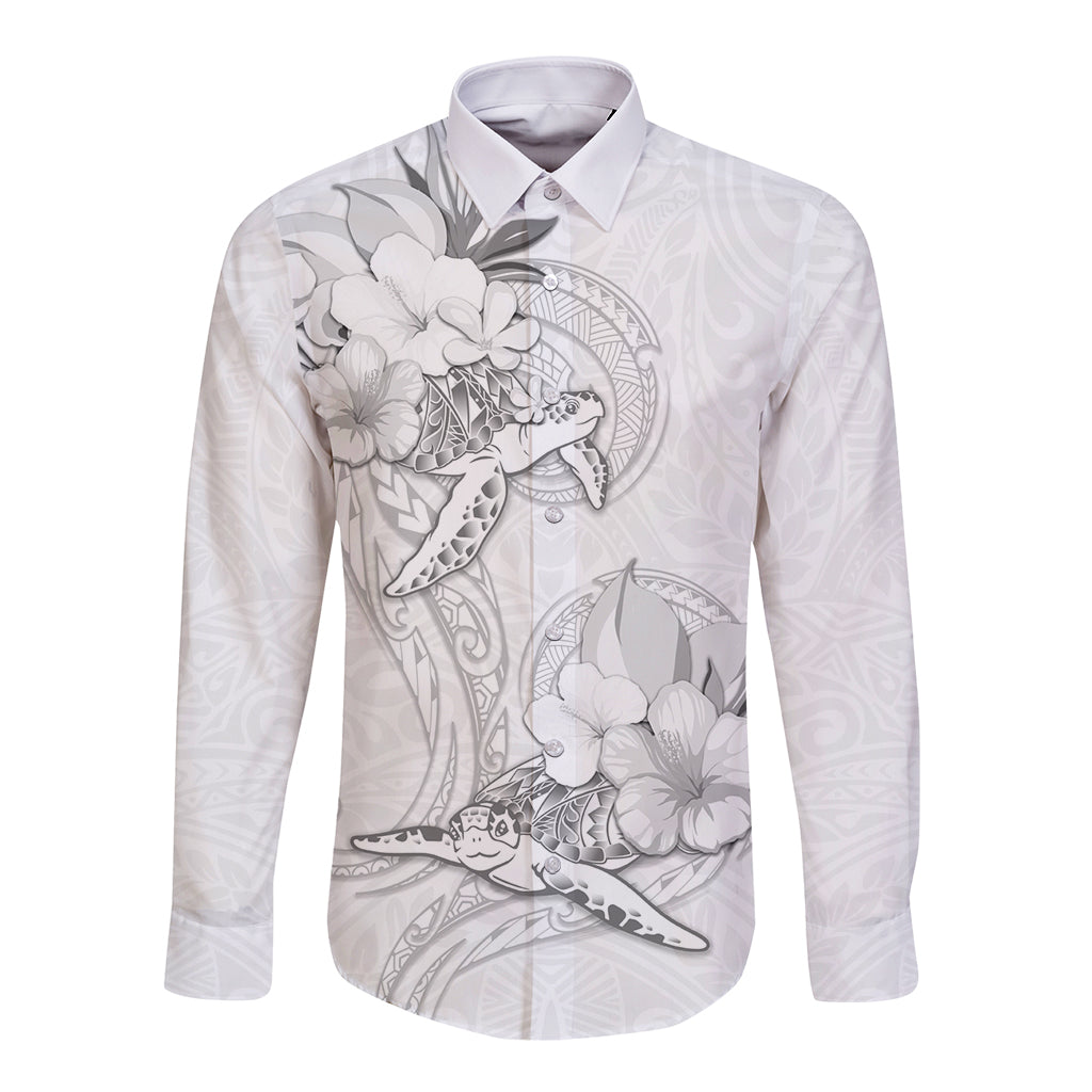 Polynesia Sea Turtle Couple Long Sleeve Button Shirt Happy Valentine Day White LT05 Unisex White - Polynesian Pride