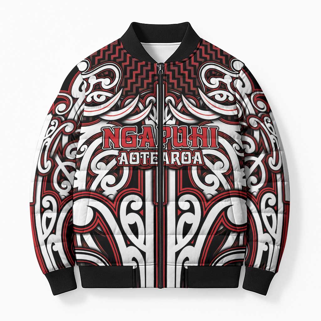 Custom Aotearoa Ngapuhi Bomber Puffer Jacket Maori Tribal Pattern Mix Poutama
