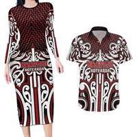 Custom Aotearoa Ngapuhi Couples Matching Long Sleeve Bodycon Dress and Hawaiian Shirt Maori Tribal Pattern Mix Poutama
