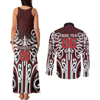 Custom Aotearoa Ngapuhi Couples Matching Tank Maxi Dress and Long Sleeve Button Shirt Maori Tribal Pattern Mix Poutama