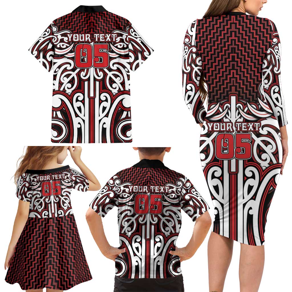Custom Aotearoa Ngapuhi Family Matching Long Sleeve Bodycon Dress and Hawaiian Shirt Maori Tribal Pattern Mix Poutama