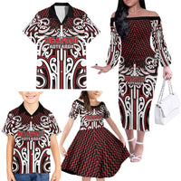 Custom Aotearoa Ngapuhi Family Matching Off The Shoulder Long Sleeve Dress and Hawaiian Shirt Maori Tribal Pattern Mix Poutama