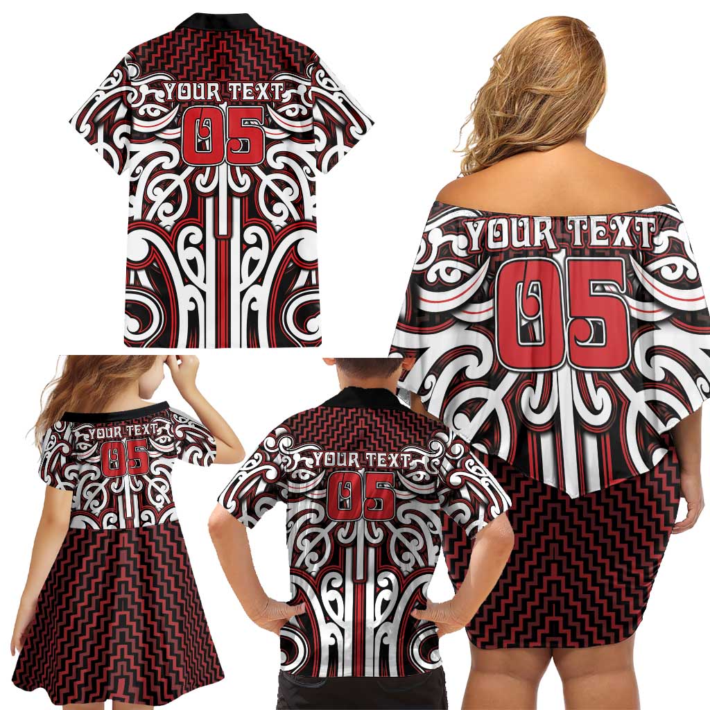 Custom Aotearoa Ngapuhi Family Matching Off Shoulder Short Dress and Hawaiian Shirt Maori Tribal Pattern Mix Poutama