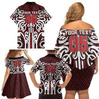 Custom Aotearoa Ngapuhi Family Matching Off Shoulder Short Dress and Hawaiian Shirt Maori Tribal Pattern Mix Poutama