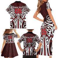 Custom Aotearoa Ngapuhi Family Matching Short Sleeve Bodycon Dress and Hawaiian Shirt Maori Tribal Pattern Mix Poutama