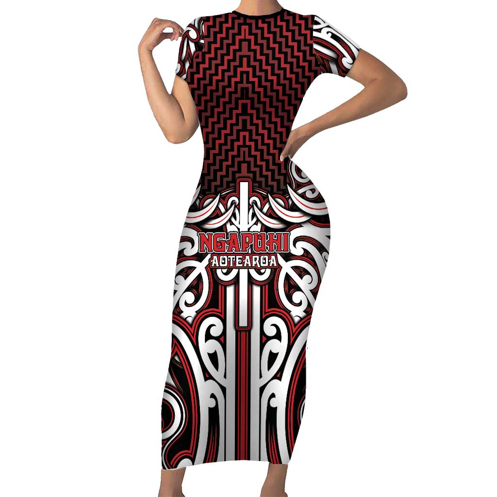 Custom Aotearoa Ngapuhi Family Matching Short Sleeve Bodycon Dress and Hawaiian Shirt Maori Tribal Pattern Mix Poutama