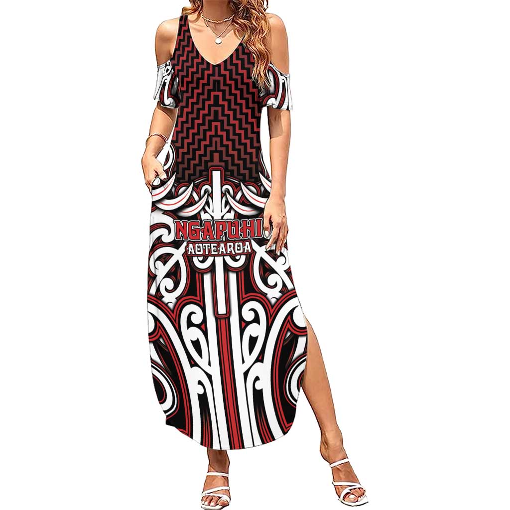 Custom Aotearoa Ngapuhi Family Matching Summer Maxi Dress and Hawaiian Shirt Maori Tribal Pattern Mix Poutama