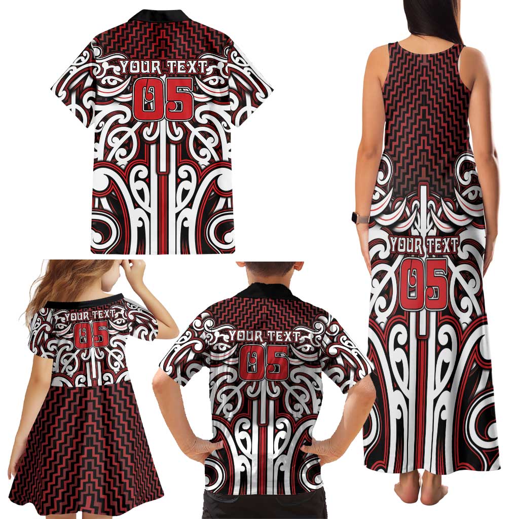Custom Aotearoa Ngapuhi Family Matching Tank Maxi Dress and Hawaiian Shirt Maori Tribal Pattern Mix Poutama
