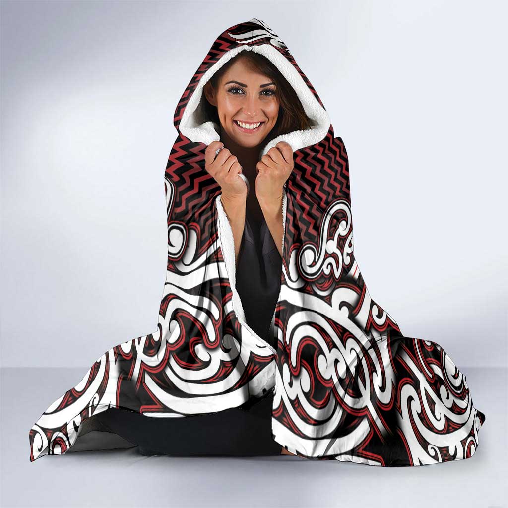 Custom Aotearoa Ngapuhi Hooded Blanket Maori Tribal Pattern Mix Poutama
