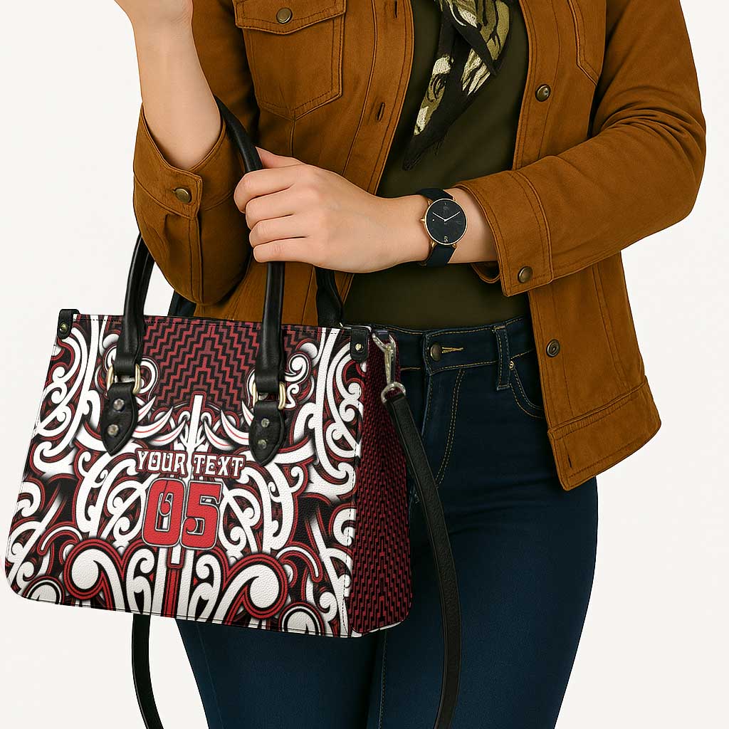 Custom Aotearoa Ngapuhi Leather Bag Maori Tribal Pattern Mix Poutama