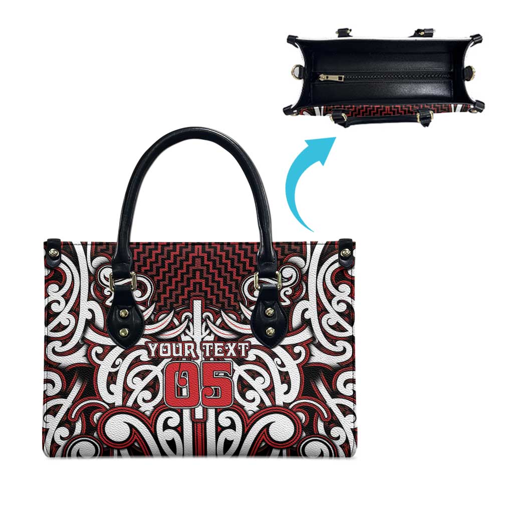 Custom Aotearoa Ngapuhi Leather Bag Maori Tribal Pattern Mix Poutama