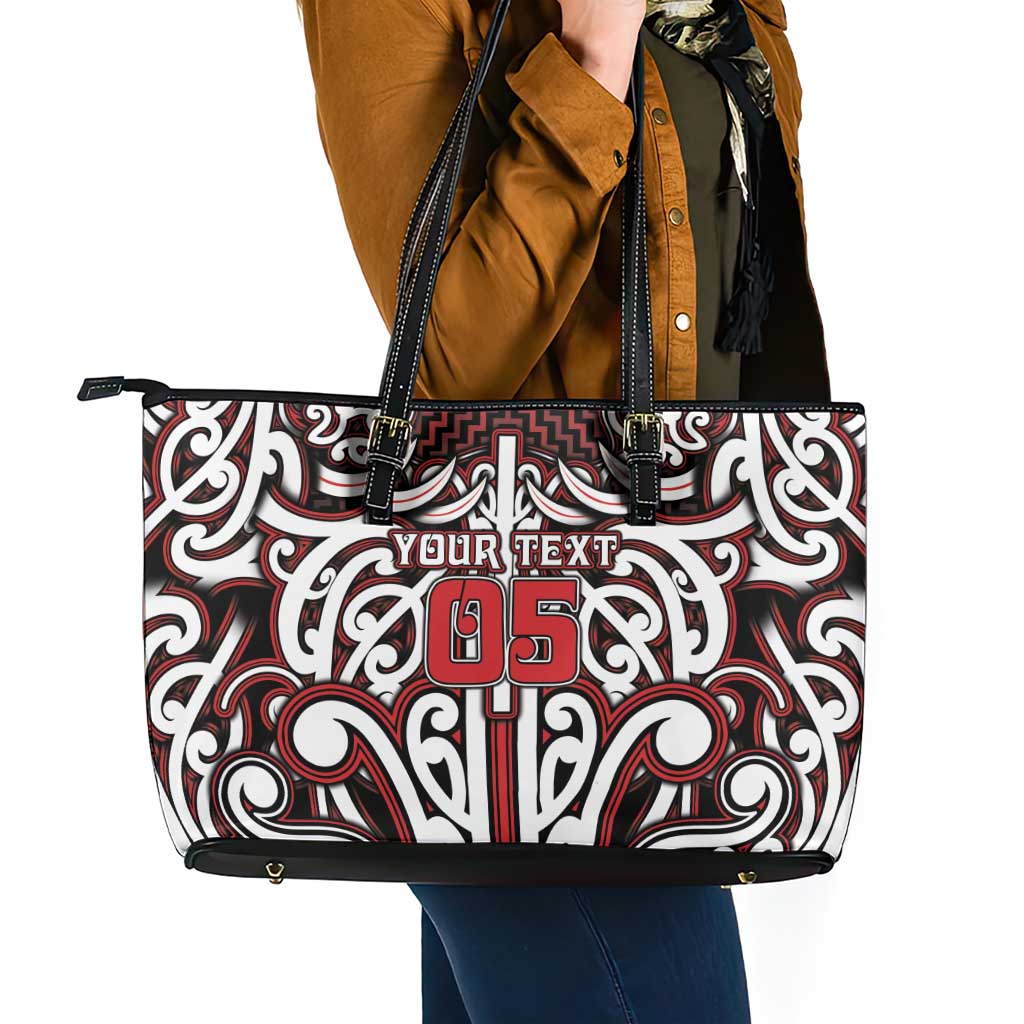 Custom Aotearoa Ngapuhi Leather Tote Bag Maori Tribal Pattern Mix Poutama