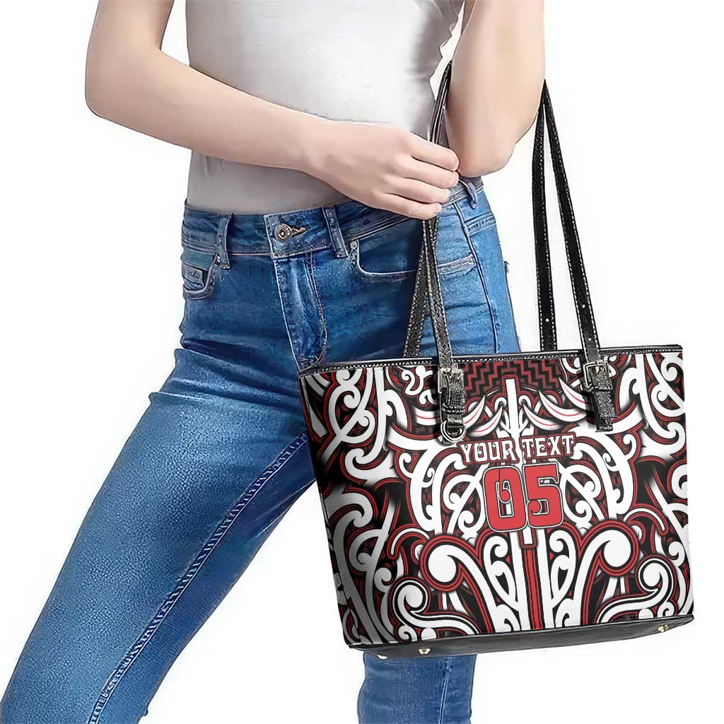 Custom Aotearoa Ngapuhi Leather Tote Bag Maori Tribal Pattern Mix Poutama