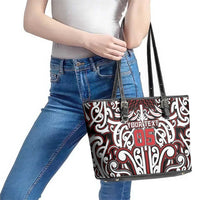 Custom Aotearoa Ngapuhi Leather Tote Bag Maori Tribal Pattern Mix Poutama