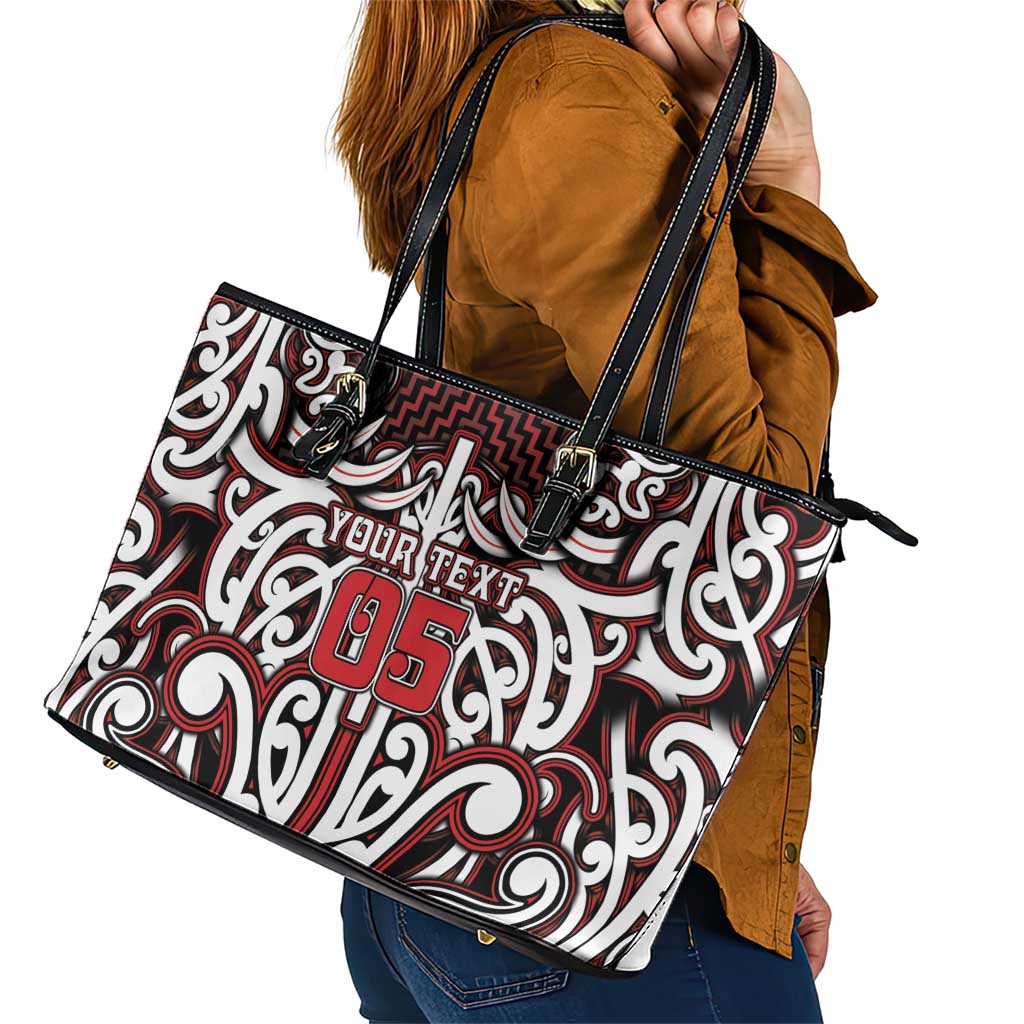 Custom Aotearoa Ngapuhi Leather Tote Bag Maori Tribal Pattern Mix Poutama
