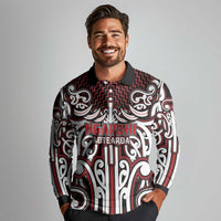Custom Aotearoa Ngapuhi Long Sleeve Polo Shirt Maori Tribal Pattern Mix Poutama