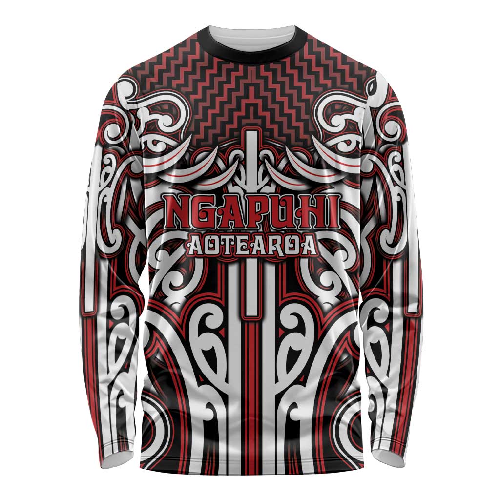 Custom Aotearoa Ngapuhi Long Sleeve Shirt Maori Tribal Pattern Mix Poutama