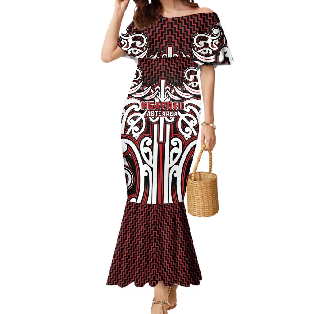 Custom Aotearoa Ngapuhi Mermaid Dress Maori Tribal Pattern Mix Poutama LT05 Women Red - Polynesian Pride