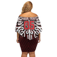 Custom Aotearoa Ngapuhi Off Shoulder Short Dress Maori Tribal Pattern Mix Poutama