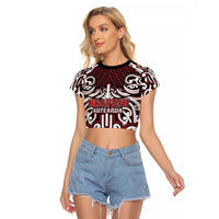 Custom Aotearoa Ngapuhi Raglan Cropped T Shirt Maori Tribal Pattern Mix Poutama