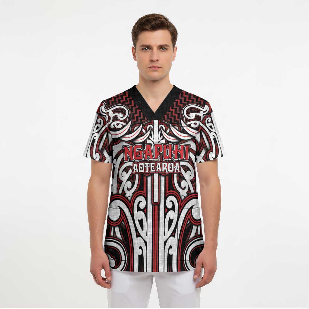 Custom Aotearoa Ngapuhi Scrub Top Maori Tribal Pattern Mix Poutama