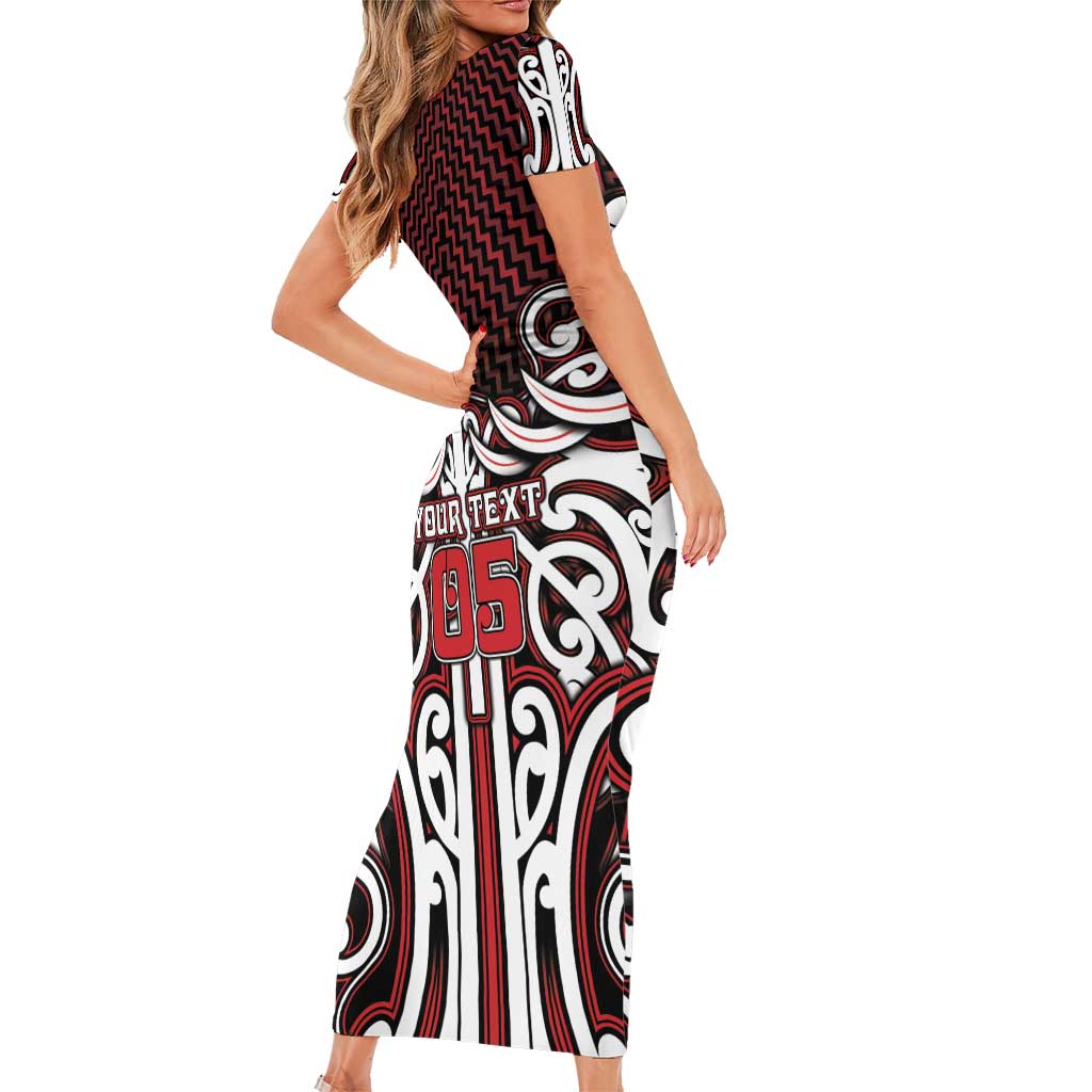 Custom Aotearoa Ngapuhi Short Sleeve Bodycon Dress Maori Tribal Pattern Mix Poutama