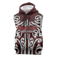 Custom Aotearoa Ngapuhi Sleeveless Zip Hoodie Maori Tribal Pattern Mix Poutama LT05 Red - Polynesian Pride