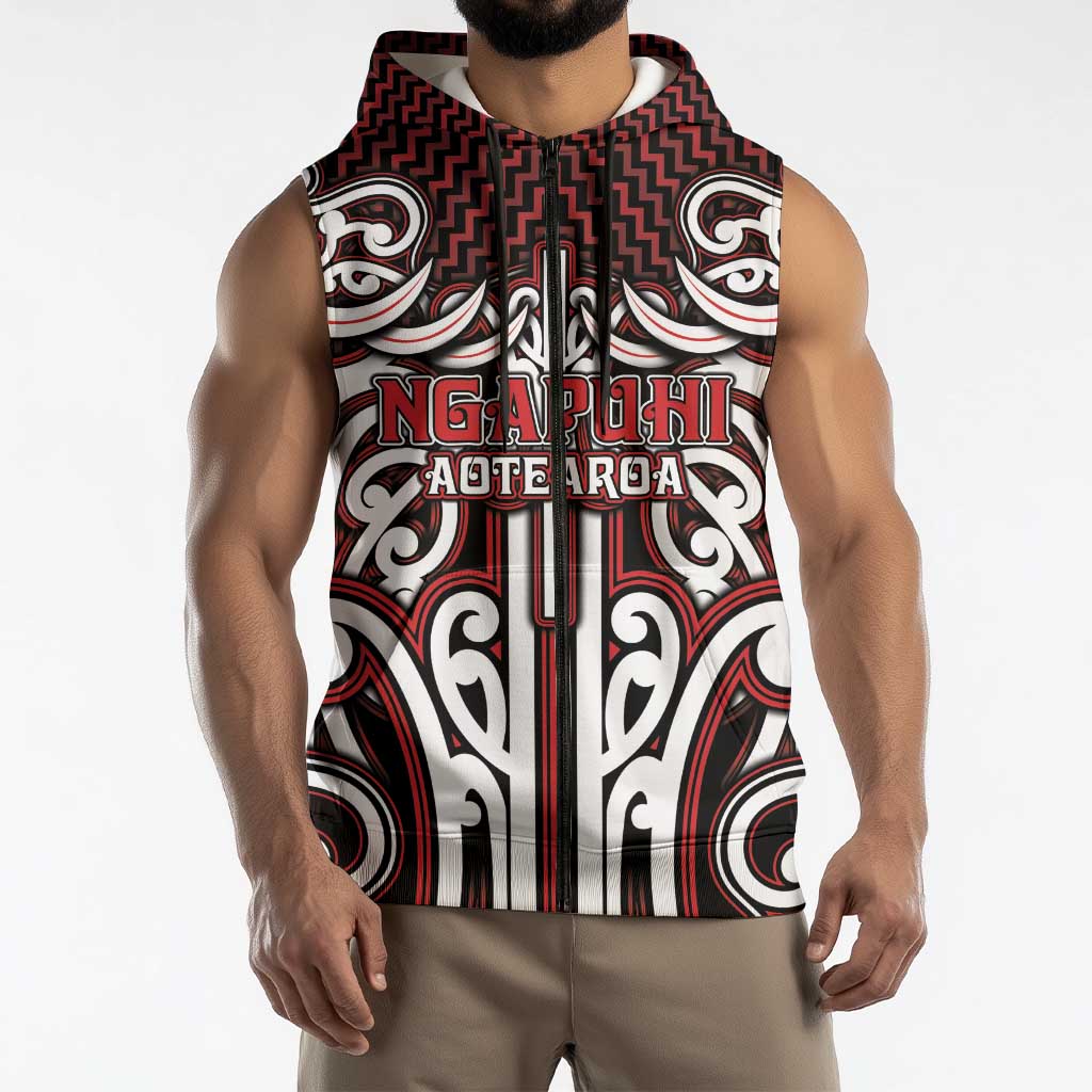 Custom Aotearoa Ngapuhi Sleeveless Zip Hoodie Maori Tribal Pattern Mix Poutama LT05 - Polynesian Pride
