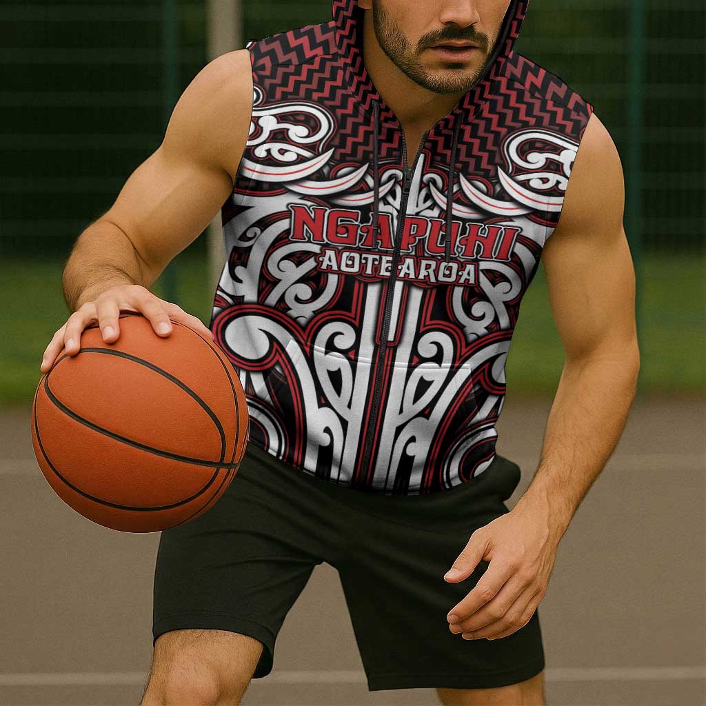 Custom Aotearoa Ngapuhi Sleeveless Zip Hoodie Maori Tribal Pattern Mix Poutama LT05 - Polynesian Pride